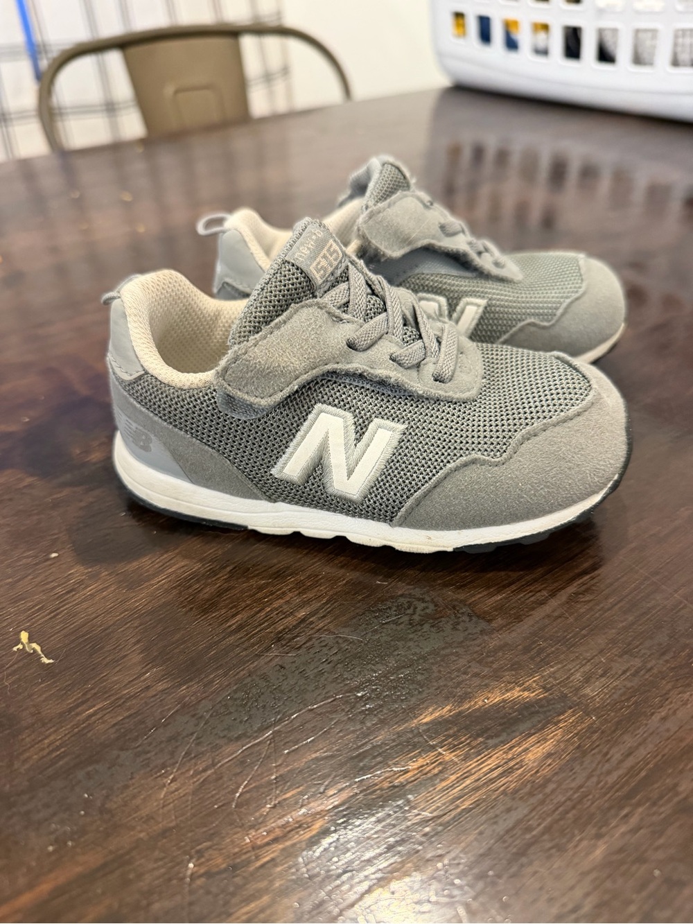 New Balance Kids Gray Mesh & Suede Velcro Sneakers